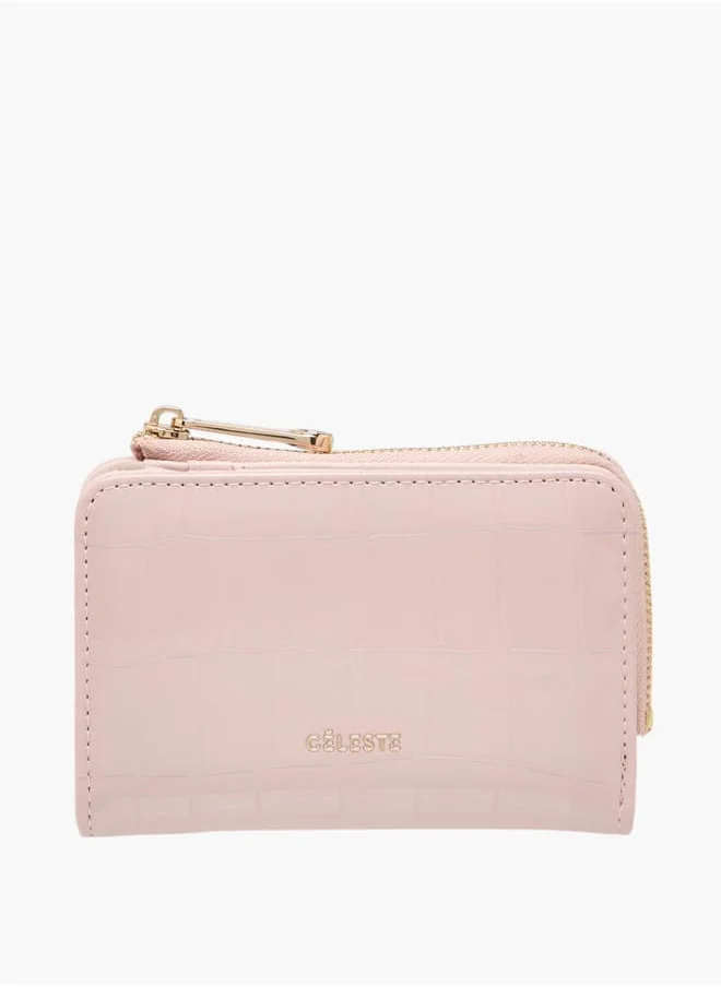 Celeste Womens Textured Bi-Fold Wallet With Zip Closure