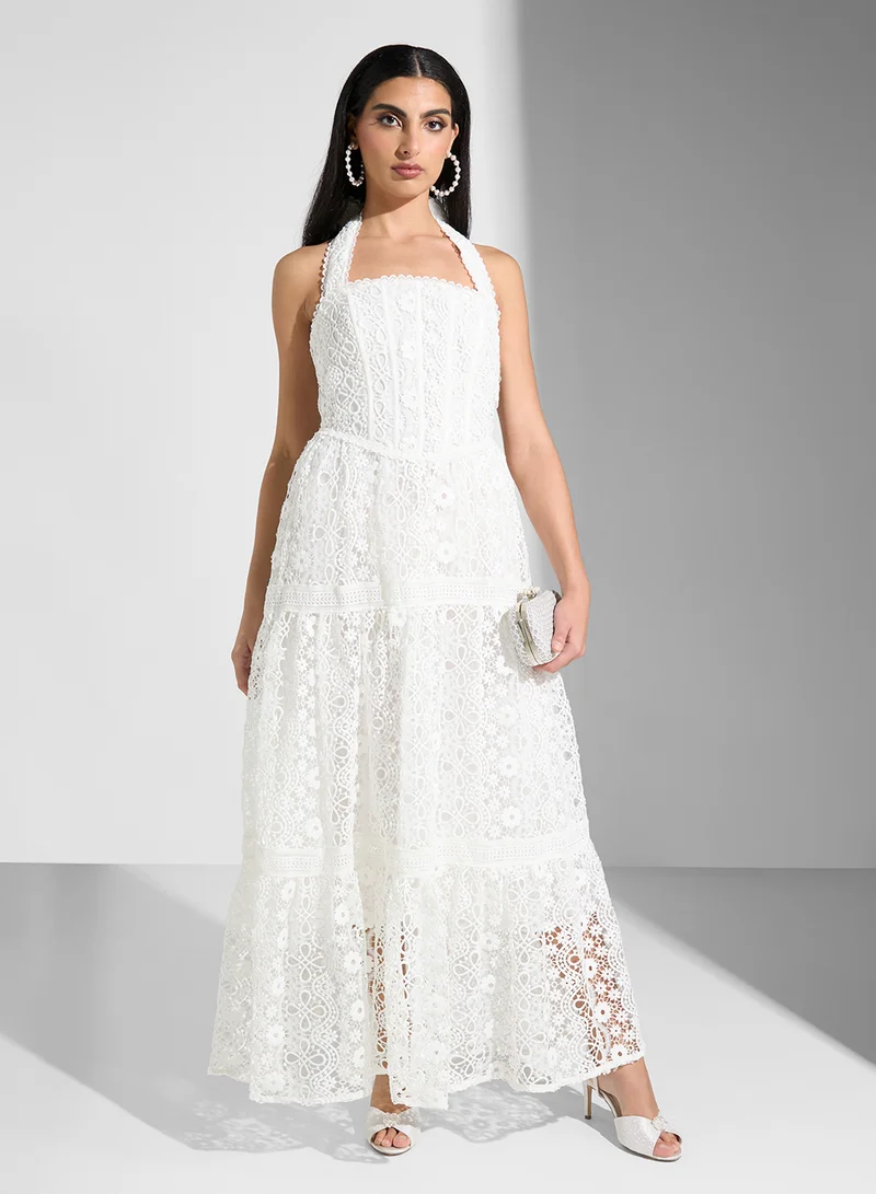 True Decadence Lace Halter Maxi Dress