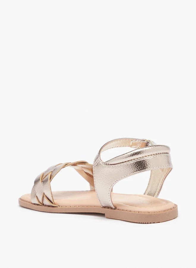 JUNIORS Girls Weave Textured Sandals With Hook And Loop Closure