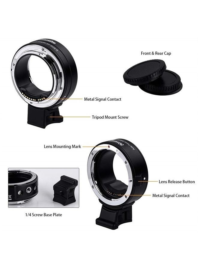 CM-EF-EOS R Lens Adapter, Electronic Auto-Focus EF to R Mount Adapter for Canon EF/EF-S Lens to EOS R, EOS RP, EOS R6, EOS R5 Series Mirrorless Cameras