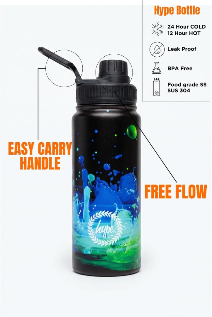 HYPE Kids Water Bottle Black 3D Droplets - 600ml Stainless Steel Insulated, Double Wall Leakproof for School, Sports, Gym, and Travel - Image 2
