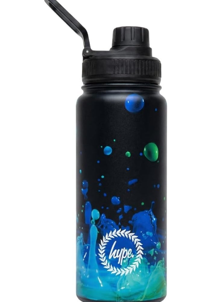 HYPE Kids Water Bottle Black 3D Droplets - 600ml Stainless Steel Insulated, Double Wall Leakproof for School, Sports, Gym, and Travel - Image 1