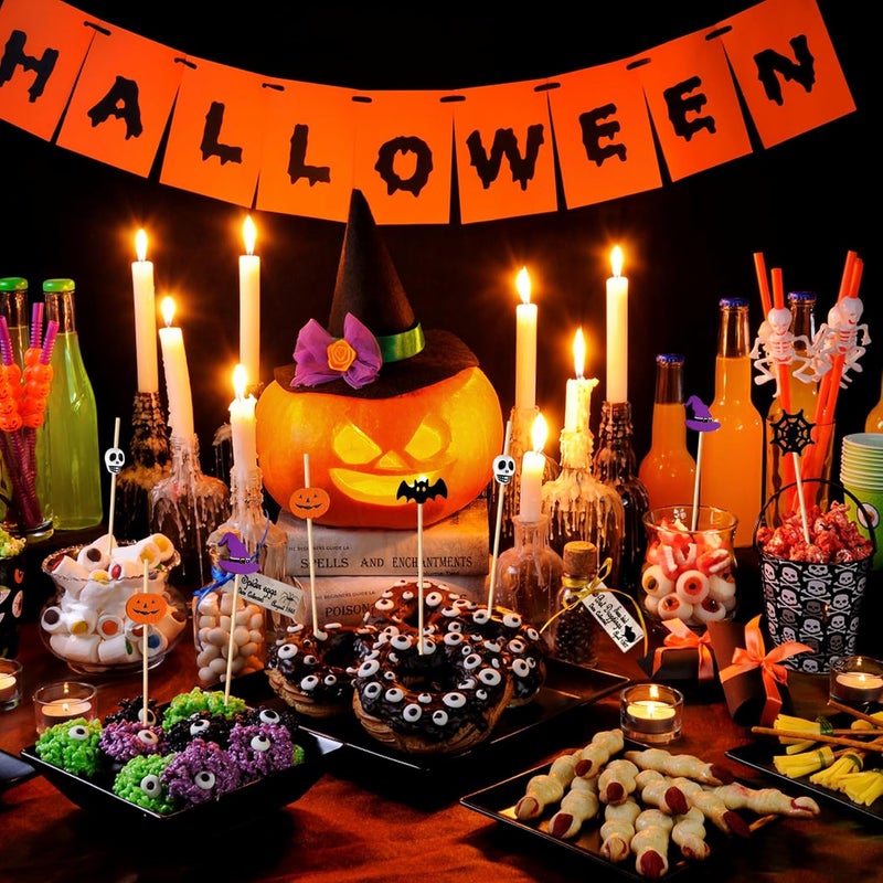 KIGEAPUEL 100 pcs Halloween Cocktail Picks, Ghost Pumpkin Spider Boo Bat Decoration Fruit Sticks Sandwich Appetizer Charcuterie Skewers for Halloween Themed Party Supplies - Image 4
