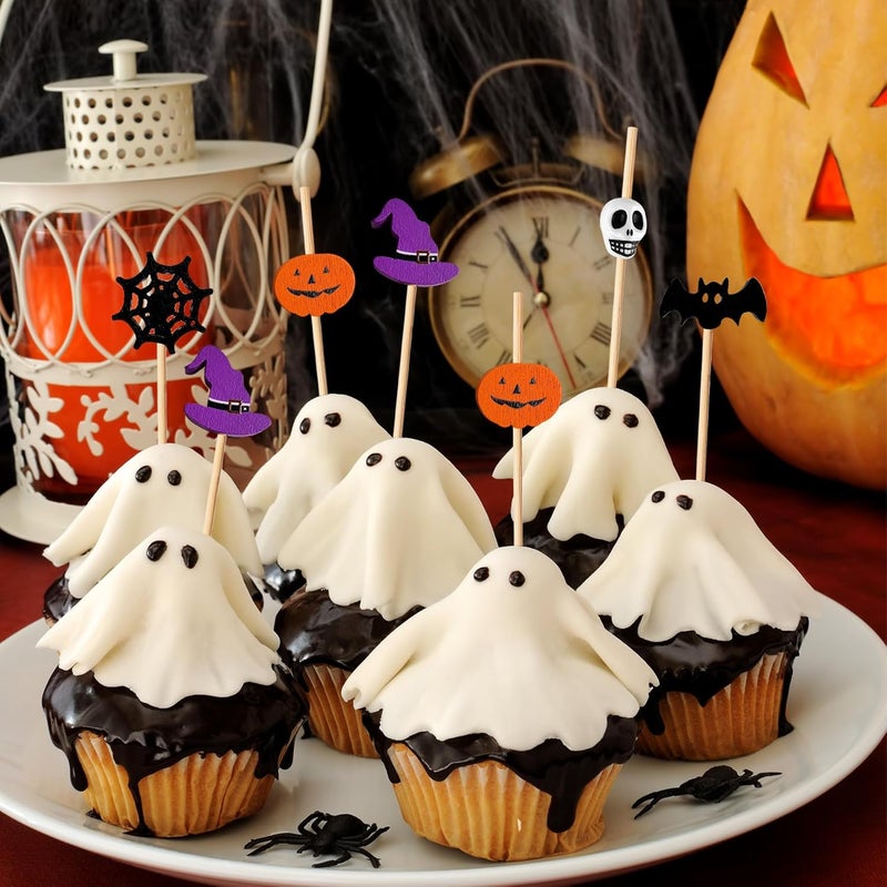 KIGEAPUEL 100 pcs Halloween Cocktail Picks, Ghost Pumpkin Spider Boo Bat Decoration Fruit Sticks Sandwich Appetizer Charcuterie Skewers for Halloween Themed Party Supplies - Image 3