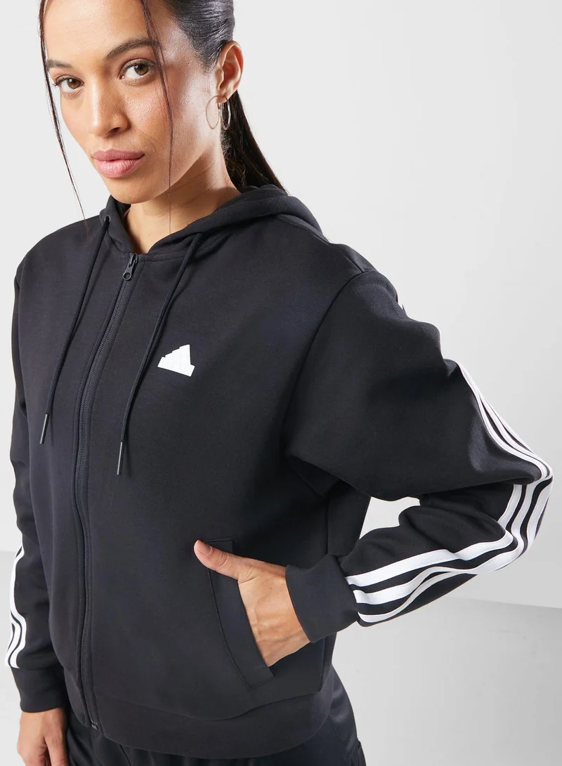 Adidas W Fi 3S Fz Hd Black Training Track Tops For Women Xs