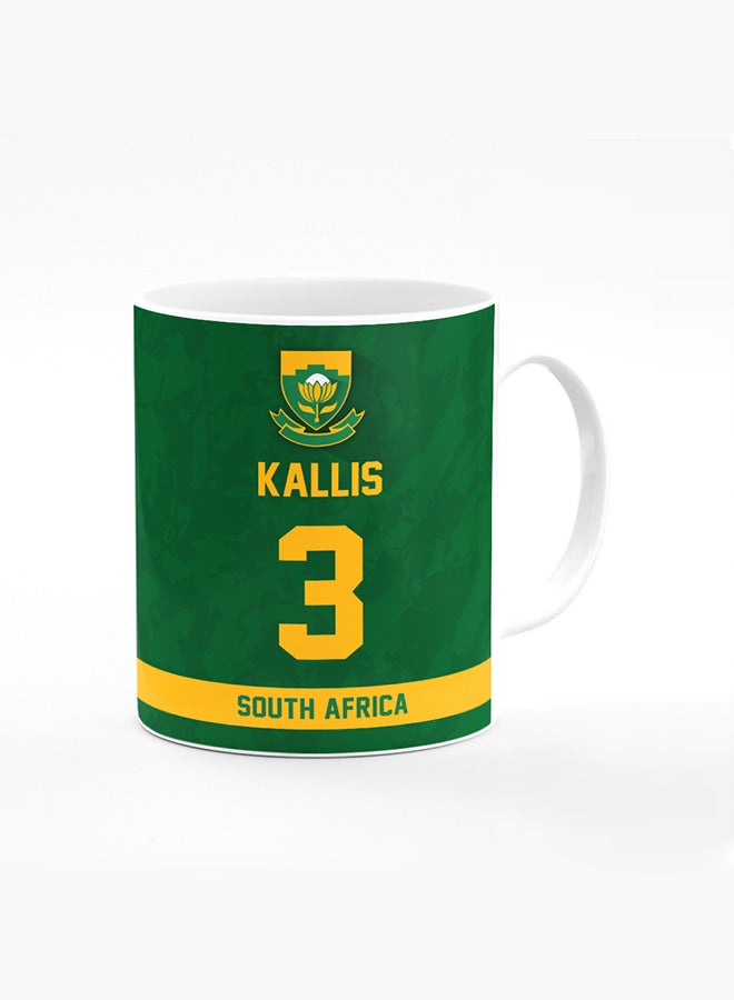 Stylizedd Designer Printed Coffee Mug with Heavy Duty Handle 11oz Ceramic Personalised Gift Mugs Cup - Cricket Player - Jacques Kallis, Jersey Number - 3 (With Logo) - Image 1