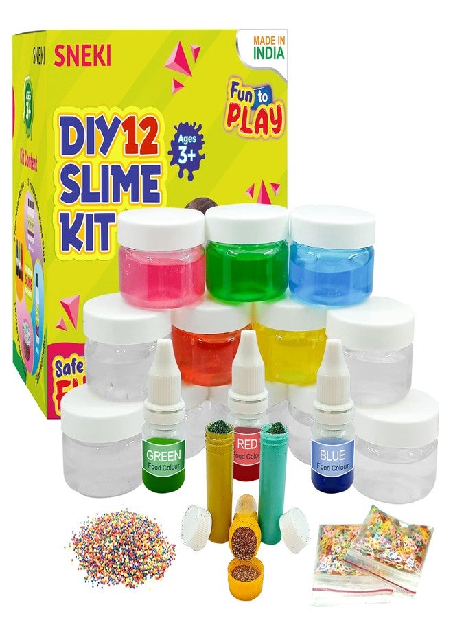 SNEKI 12 Slime Kit Non Sticky Crystal Clay Kids Slime Jelly Putty Toy for Kids Educational Creative DIY Toys Stress Relief Toy Kit for Girls Boys with Glitter Charms Stars Food Colors Beads Ball Set - Image 1