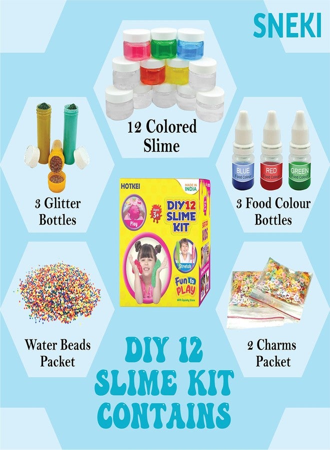 SNEKI 12 Slime Kit Non Sticky Crystal Clay Kids Slime Jelly Putty Toy for Kids Educational Creative DIY Toys Stress Relief Toy Kit for Girls Boys with Glitter Charms Stars Food Colors Beads Ball Set - Image 2