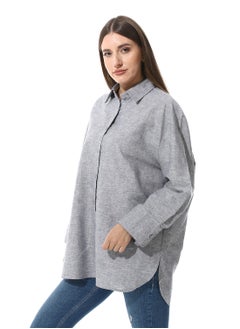 Andora Solid Grey Long Sleeves Buttoned Basic Shirt  - Image 2
