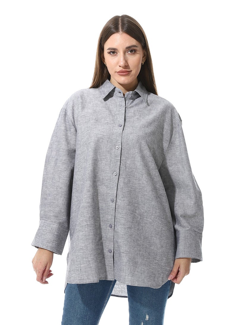 Andora Solid Grey Long Sleeves Buttoned Basic Shirt - Image 1