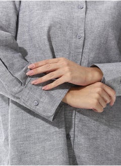 Andora Solid Grey Long Sleeves Buttoned Basic Shirt  - Image 5
