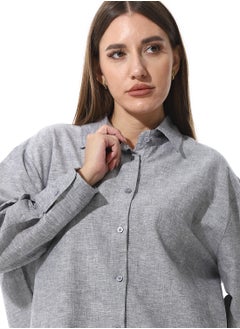 Andora Solid Grey Long Sleeves Buttoned Basic Shirt  - Image 4