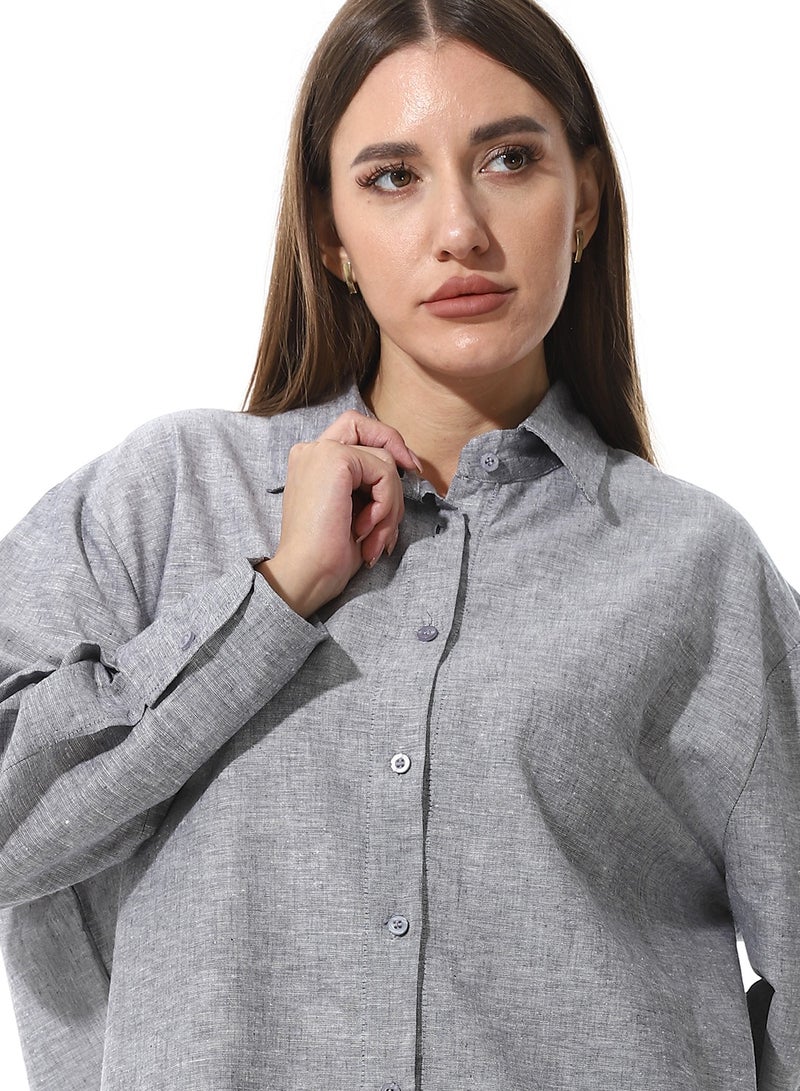 Andora Solid Grey Long Sleeves Buttoned Basic Shirt - Image 4