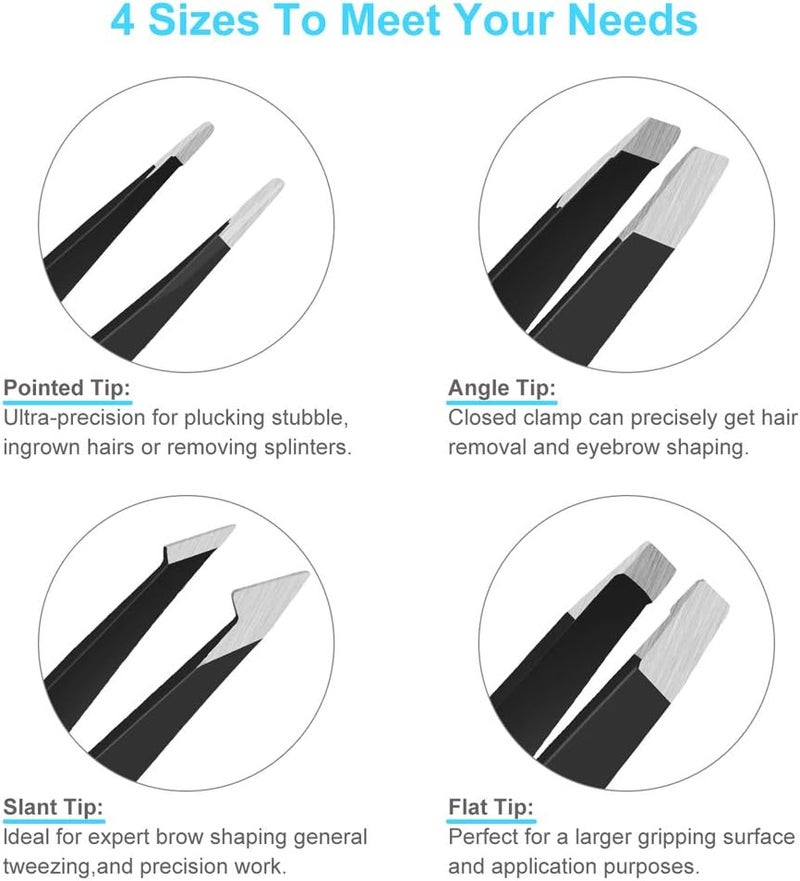 UUBAAR 6 PCS Professional Tweezers Set - Stainless Steel Precision Tweezer Kit for Eyebrows, Facial Hair, Ingrown Hair & Splinter Removal with Travel Case (Black) - Image 3