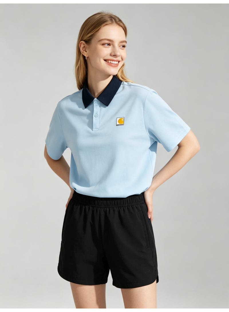 Carhartt Men's Short‑Sleeve Polo Shirt, Contrast Navy Collar Square Logo Patch Casual Breathable Pique Cotton Polo Top - Image 4