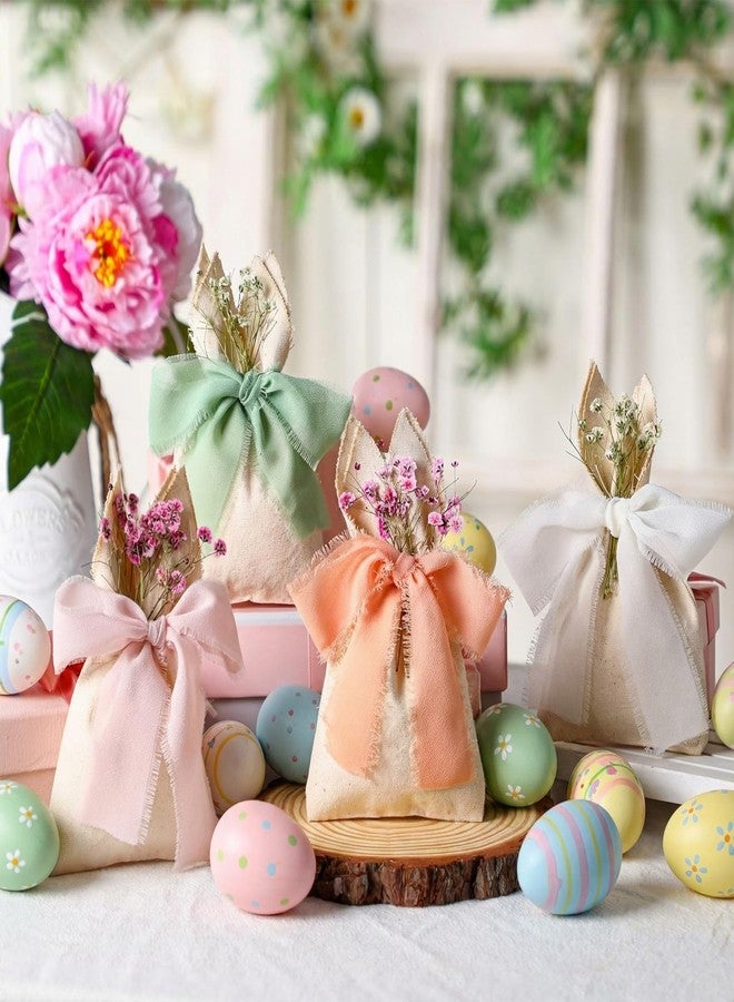 Affrolling 24 Set Easter Bunny Party Favor Bags Easter Burlap Gift Bag with Pastel Bow Ribbon and Artificial Flowers Rabbit Ears Treat Basket Stuffers Bulk for Kids Goodie Candy Hunt Stuffer Birthday - Image 4