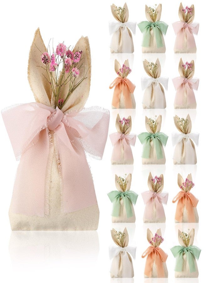 Affrolling 24 Set Easter Bunny Party Favor Bags Easter Burlap Gift Bag with Pastel Bow Ribbon and Artificial Flowers Rabbit Ears Treat Basket Stuffers Bulk for Kids Goodie Candy Hunt Stuffer Birthday - Image 1