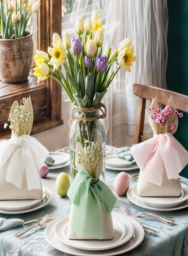 Affrolling 24 Set Easter Bunny Party Favor Bags Easter Burlap Gift Bag with Pastel Bow Ribbon and Artificial Flowers Rabbit Ears Treat Basket Stuffers Bulk for Kids Goodie Candy Hunt Stuffer Birthday - Image 5