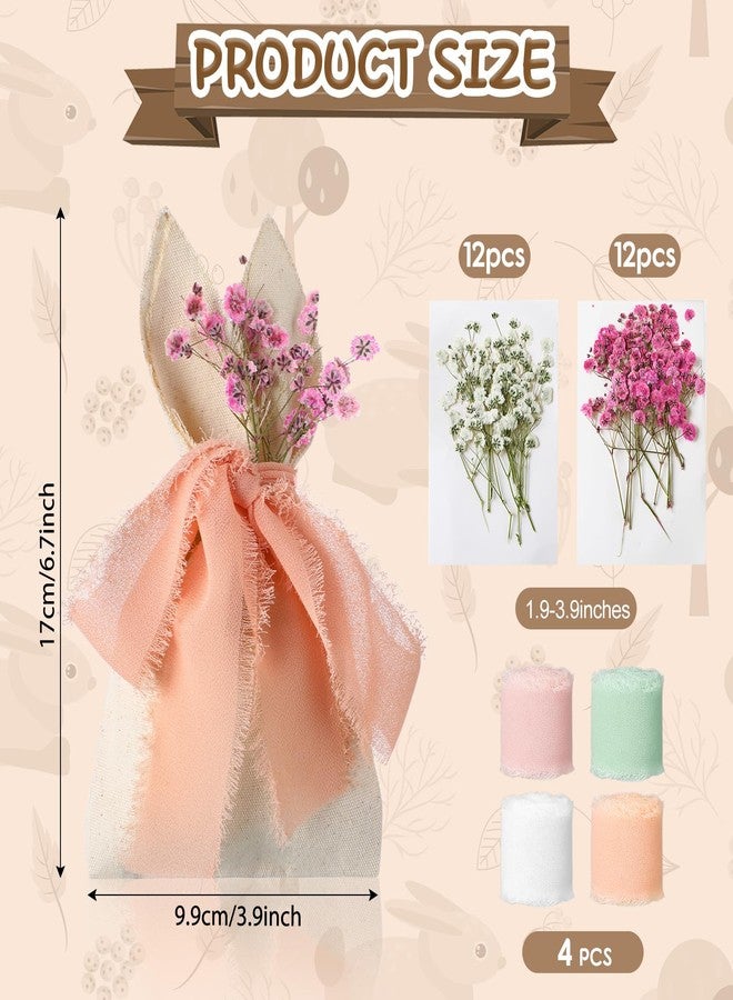 Affrolling 24 Set Easter Bunny Party Favor Bags Easter Burlap Gift Bag with Pastel Bow Ribbon and Artificial Flowers Rabbit Ears Treat Basket Stuffers Bulk for Kids Goodie Candy Hunt Stuffer Birthday - Image 2