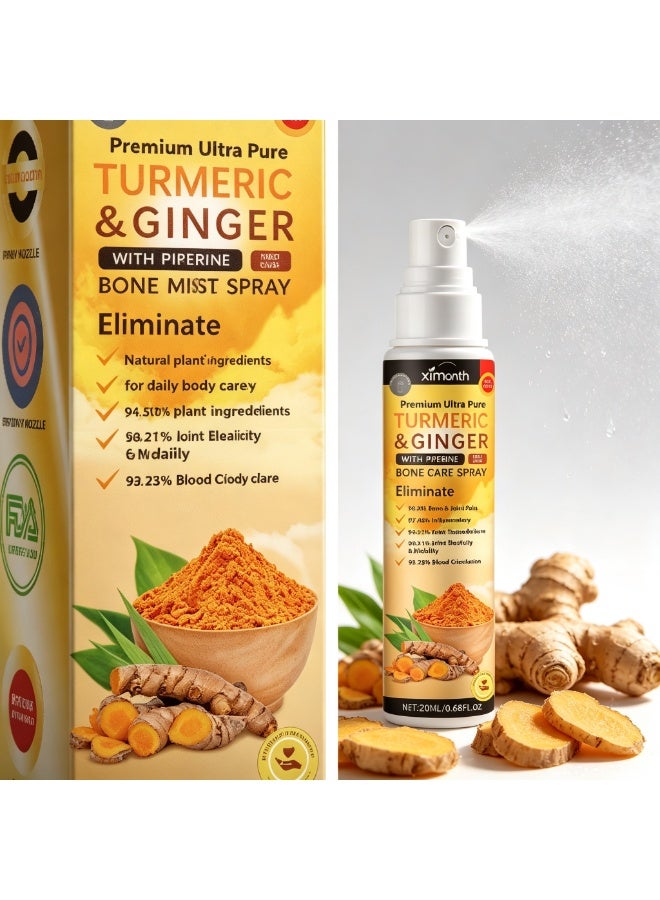 Ximonth Turmeric & Ginger Bone Care Spray, Premium Ultra Pure Formula with Piperine, 20ml, Mild Care Spray, Convenient Application, Portable Size, Suitable for Everyday Personal Care and Travel - Image 1