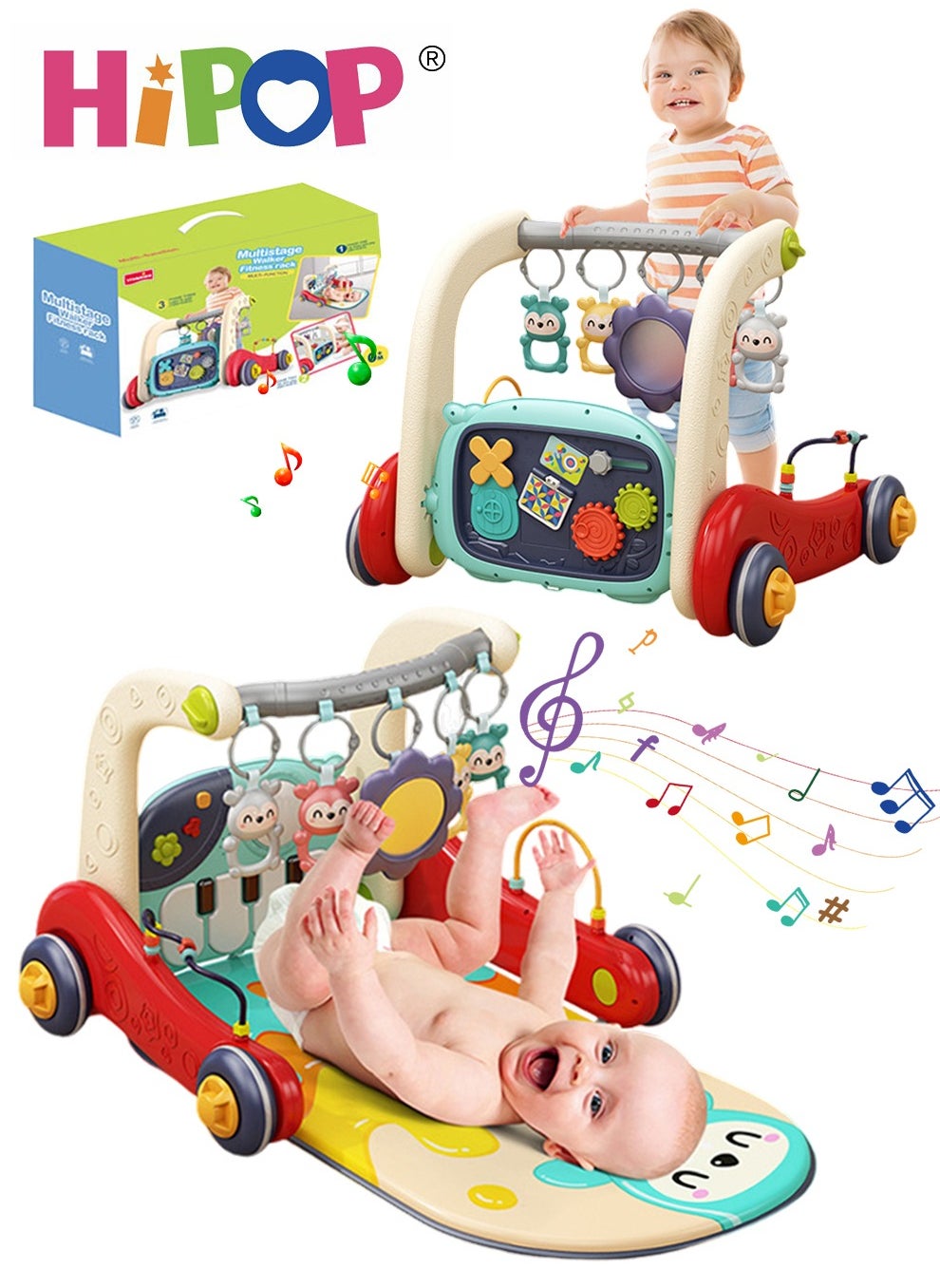 2 In 1 Baby Gym Play Mats,Baby Toys Kick and Play Piano Gym Activity Center For Infants,Baby Walker Fitness Rack 