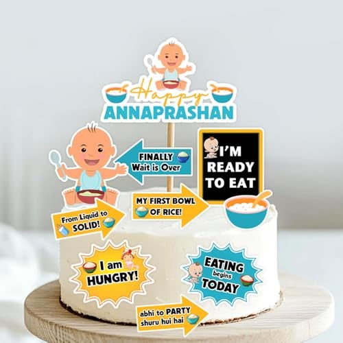 Suruchi Strokes Annaprashan Theme Cake Topper | First Rice Ceremony Cake Decoration Set For Baby Boy Rice Feeding Ceremony Party - Image 1