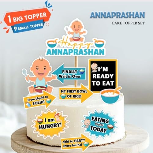 Suruchi Strokes Annaprashan Theme Cake Topper | First Rice Ceremony Cake Decoration Set For Baby Boy Rice Feeding Ceremony Party - Image 3