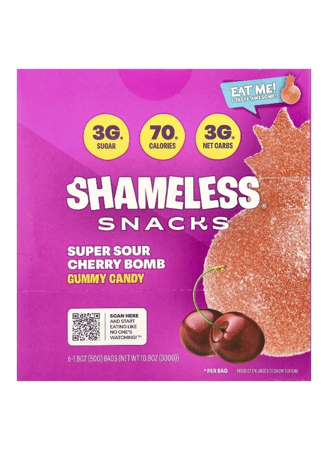 Shameless Snacks Shameless Snacks, Gummy Candy, Super Sour Cherry Bomb, 6 Bags, 1.8 oz (50 g) Each  - Image 1
