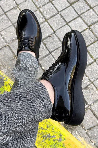 Big King Black Patent Leather Thick Sole Men's Classic Shoes