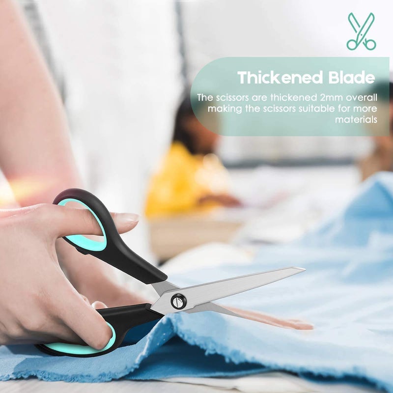 iBayam Scissors All Purpose, iBayam 8" Heavy Duty Scissors Bulk 3-Pack, 2.5mm Thickness Ultra Sharp Blade Shears with Comfort-Grip Handles for Office Home School Sewing Fabric Craft Supplies, Right/Left Hand - Image 5