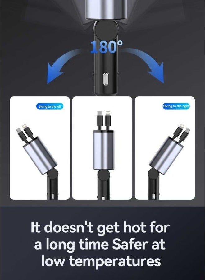Denx 4 in 1 Retractable Car Charger 18W Compatible with Android and IOS Devices Fast Car Power Adapter 80cm Type C Cables 18W USB Output and Display - Image 4