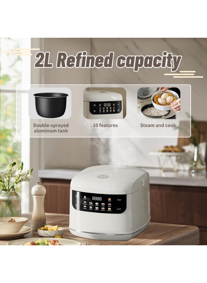 INFOSUN Rice Cooker, 2L Home Intelligence Multi Functional Steaming and Cooking Integration Rice Cooker, 24h Dealy Start, Suitable for 2-3 People, Steamer Tray, Measuring Cups&Spoon (White) - Image 3
