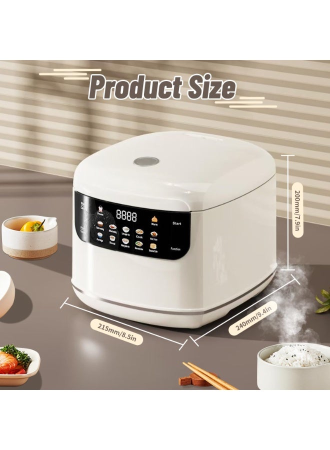 INFOSUN Rice Cooker, 2L Home Intelligence Multi Functional Steaming and Cooking Integration Rice Cooker, 24h Dealy Start, Suitable for 2-3 People, Steamer Tray, Measuring Cups&Spoon (White) - Image 2