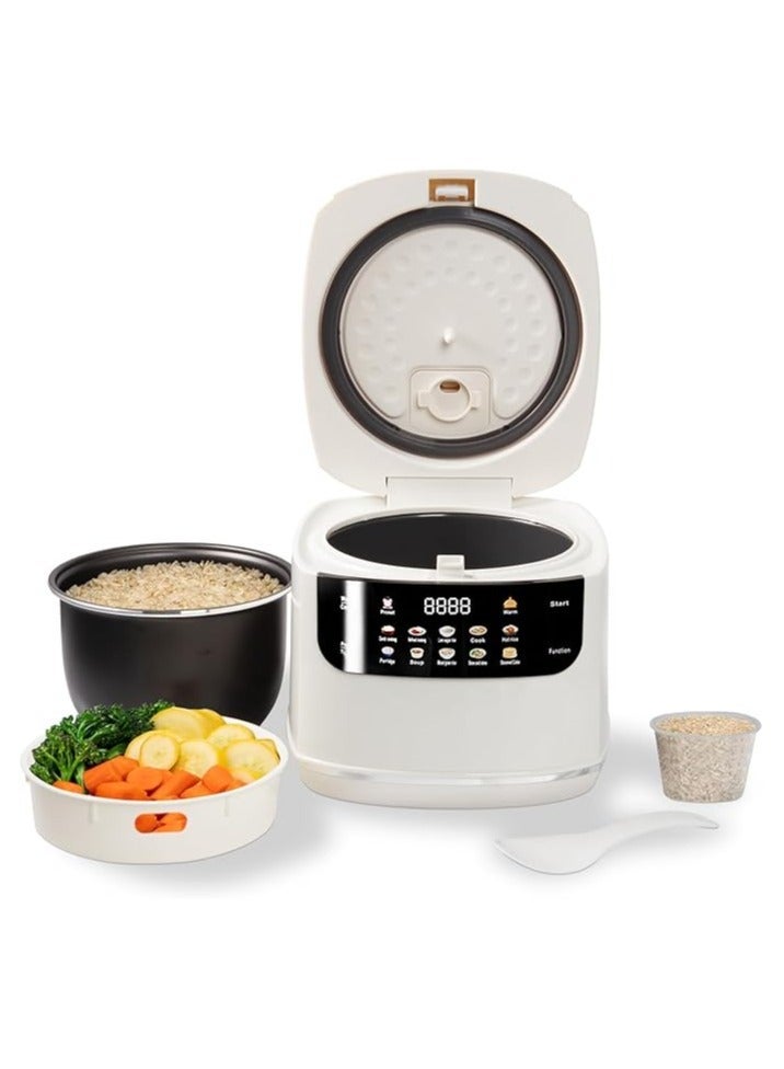 INFOSUN Rice Cooker, 2L Home Intelligence Multi Functional Steaming and Cooking Integration Rice Cooker, 24h Dealy Start, Suitable for 2-3 People, Steamer Tray, Measuring Cups&Spoon (White) - Image 1