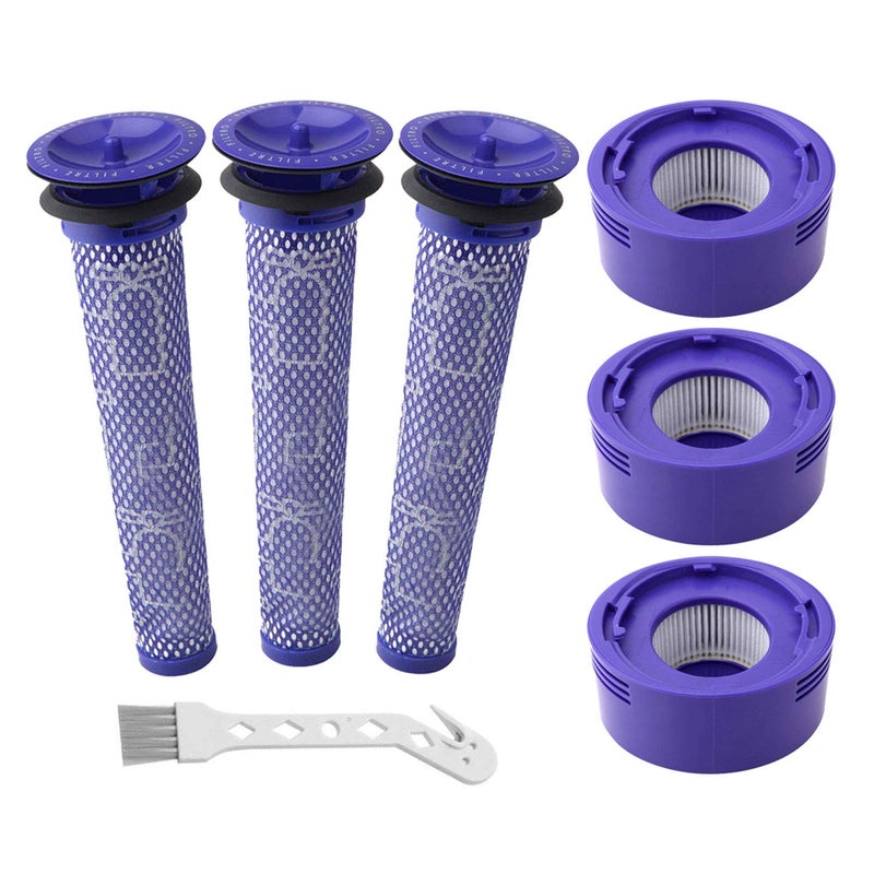 6 Pack Vacuum Filter Replacement Kit for Dyson V7 V8 Animal and V8 Absolute Cordless Vacuum 3 Post Filter 3 Pre Filter Replaces Part 96566101 96747801