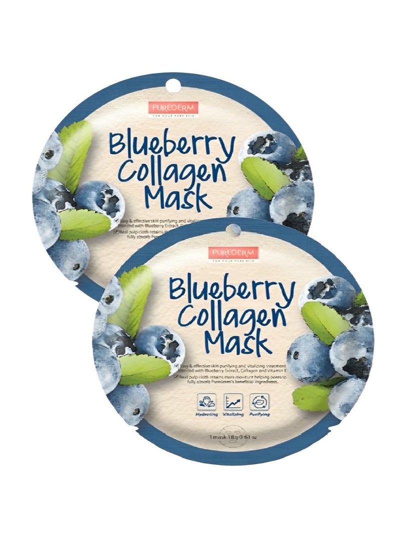 Purederm Blueberry Collagen Mask 18gm Pack of 2 - Image 1