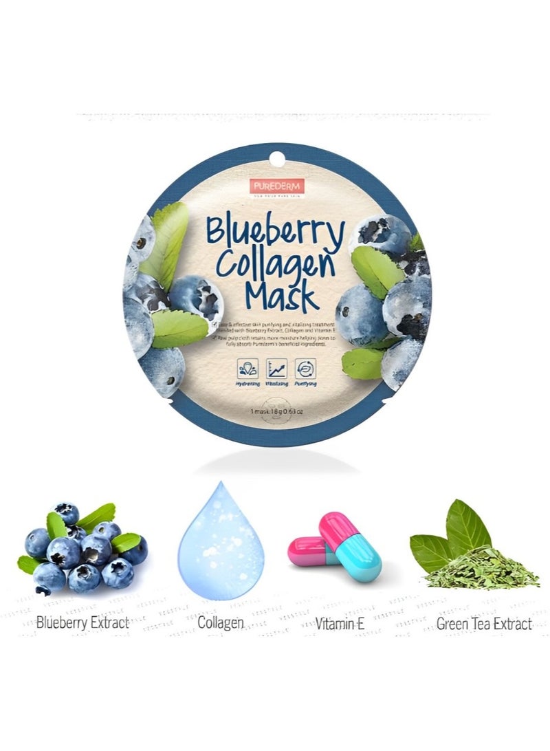 Purederm Blueberry Collagen Mask 18gm Pack of 2 - Image 2