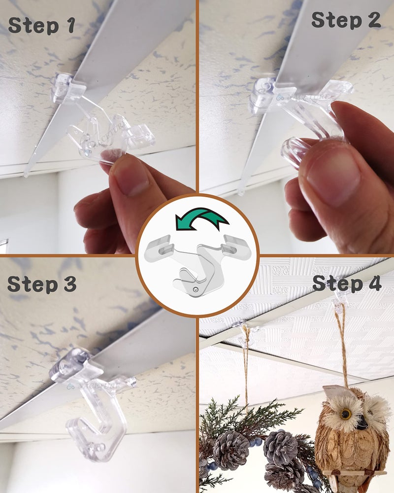 NACETURE Clear Drop Ceiling Hooks Classroom Decorations - 50 Pack Polycarbonate Ceiling Hanger Hooks for Hanging Track Clip on Suspended Ceiling Tile Grid for Office Home Stores Decorations - Image 4