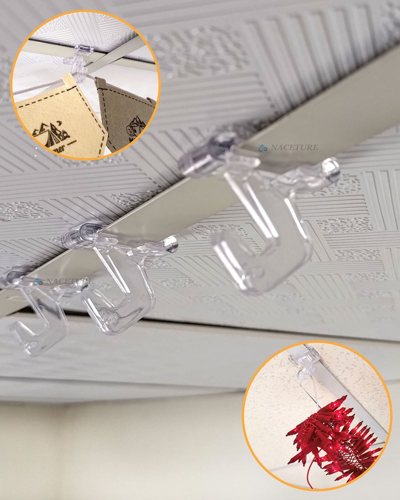 NACETURE Clear Drop Ceiling Hooks Classroom Decorations - 50 Pack Polycarbonate Ceiling Hanger Hooks for Hanging Track Clip on Suspended Ceiling Tile Grid for Office Home Stores Decorations - Image 5
