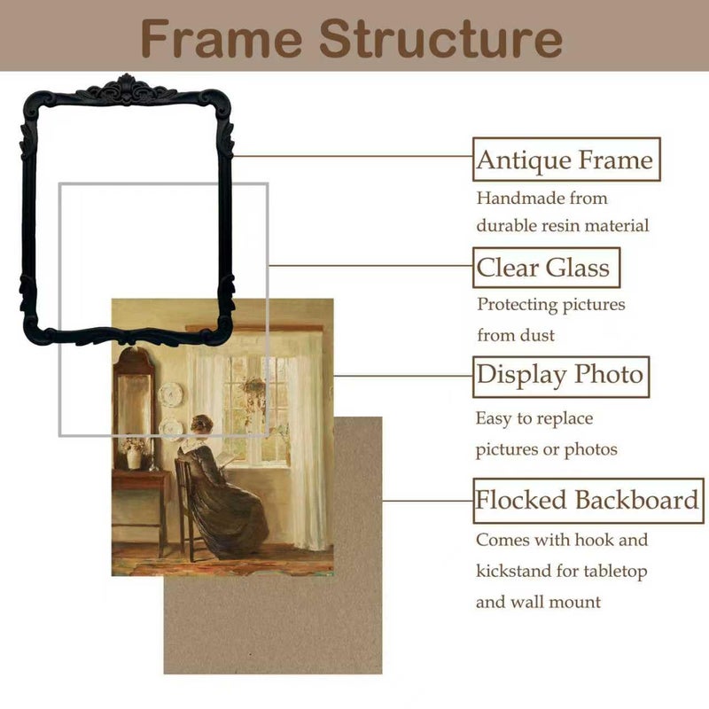 Kangce Vintage Picure Frames 8x10 Antique Black Gothic Picture Frames for Tabletop and Wall Mount Ornate Victorian Home Decor Gallery Wall Decor(8x10 inch) - Image 5