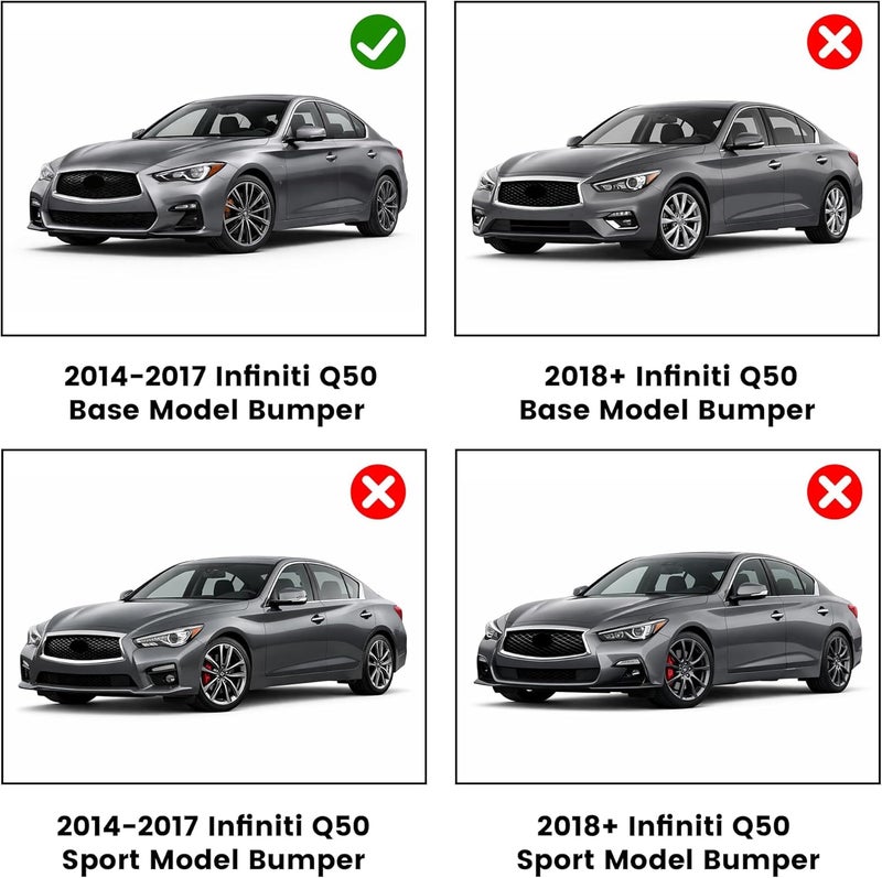 ECOTRIC سبويلر شفة المصد الأمامي متوافق مع إنفينيتي Q50 2014-2017 (3 قطع) باللون الأسود اللامع - Image 3