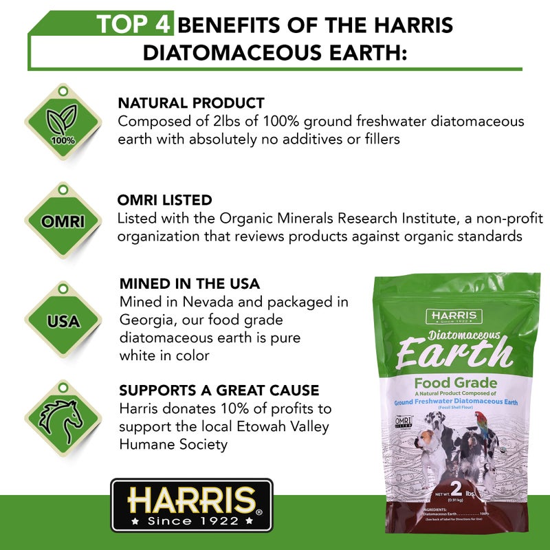 Harris تراب دياتومي غذائي هاريس للحيوانات الأليفة، للقطط، والكلاب، والخيول، معتمد للاستخدام العضوي، كيس 2 رطل - Image 2