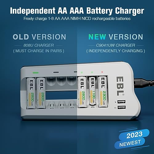 EBL Battery Charger and Rechargeable Batteries AA AAA - 8Bay Smart Charger with 2800mAh AA Rechargeable Batteries(4pcs) & AAA Battery Ni-MH Battery(4pcs) Combo - Image 2
