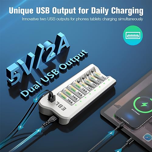 EBL Battery Charger and Rechargeable Batteries AA AAA - 8Bay Smart Charger with 2800mAh AA Rechargeable Batteries(4pcs) & AAA Battery Ni-MH Battery(4pcs) Combo - Image 3