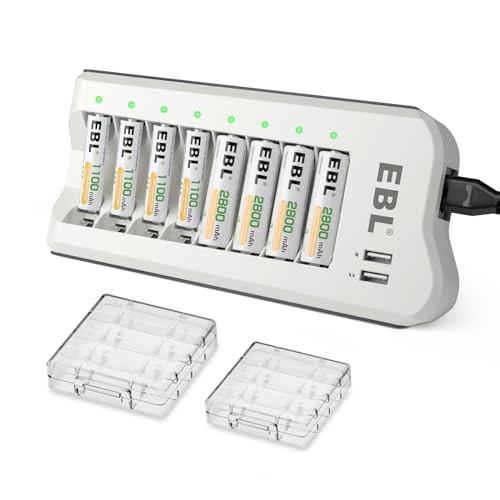 EBL Battery Charger and Rechargeable Batteries AA AAA - 8Bay Smart Charger with 2800mAh AA Rechargeable Batteries(4pcs) & AAA Battery Ni-MH Battery(4pcs) Combo - Image 1