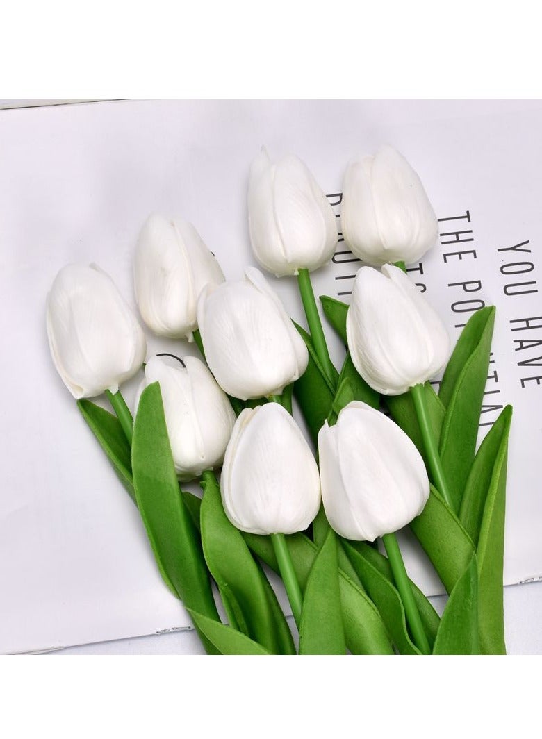 AROAQ Artificial Tulips Fake Flowers, Natural And Realistic Artificial Tulips Bouquet Silk Flowers, Real Touch Tulips For Home Table Decoration ,office, Wedding Party, (White ) - Image 1