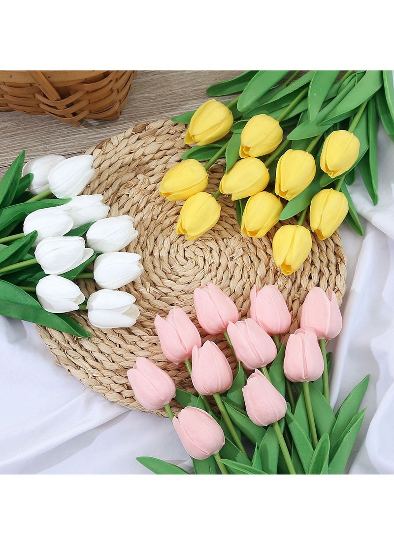 AROAQ Artificial Tulips Fake Flowers, Natural And Realistic Artificial Tulips Bouquet Silk Flowers, Real Touch Tulips For Home Table Decoration ,office, Wedding Party, (White ) - Image 2