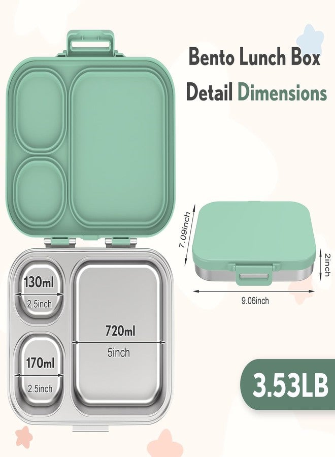 Howeemo Stainless Steel Bento Box Kids, Leak Proof Metal Bento Lunch Box,3 Compartments 304 Stainless Steel Bento Lunch Containers for School and Office,Dishwasher Safe, BPA-Free(Green) - Image 5