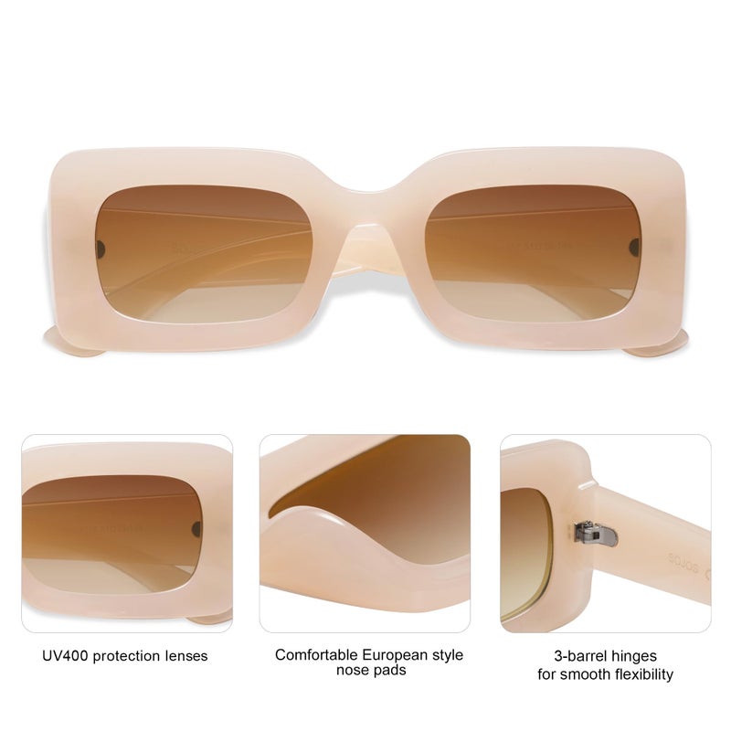 SOJOS Retro 90s Nude Rectangle Sunglasses Womens Mens Trendy Chunky Glasses Beige Frame Brown Lens - Image 3