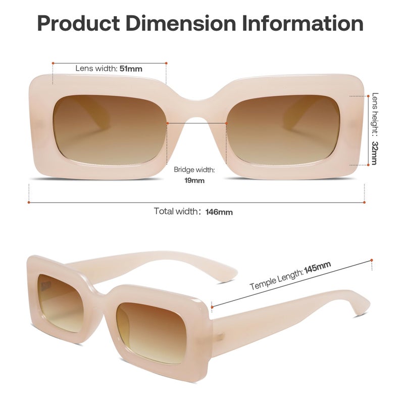 SOJOS Retro 90s Nude Rectangle Sunglasses Womens Mens Trendy Chunky Glasses Beige Frame Brown Lens - Image 4
